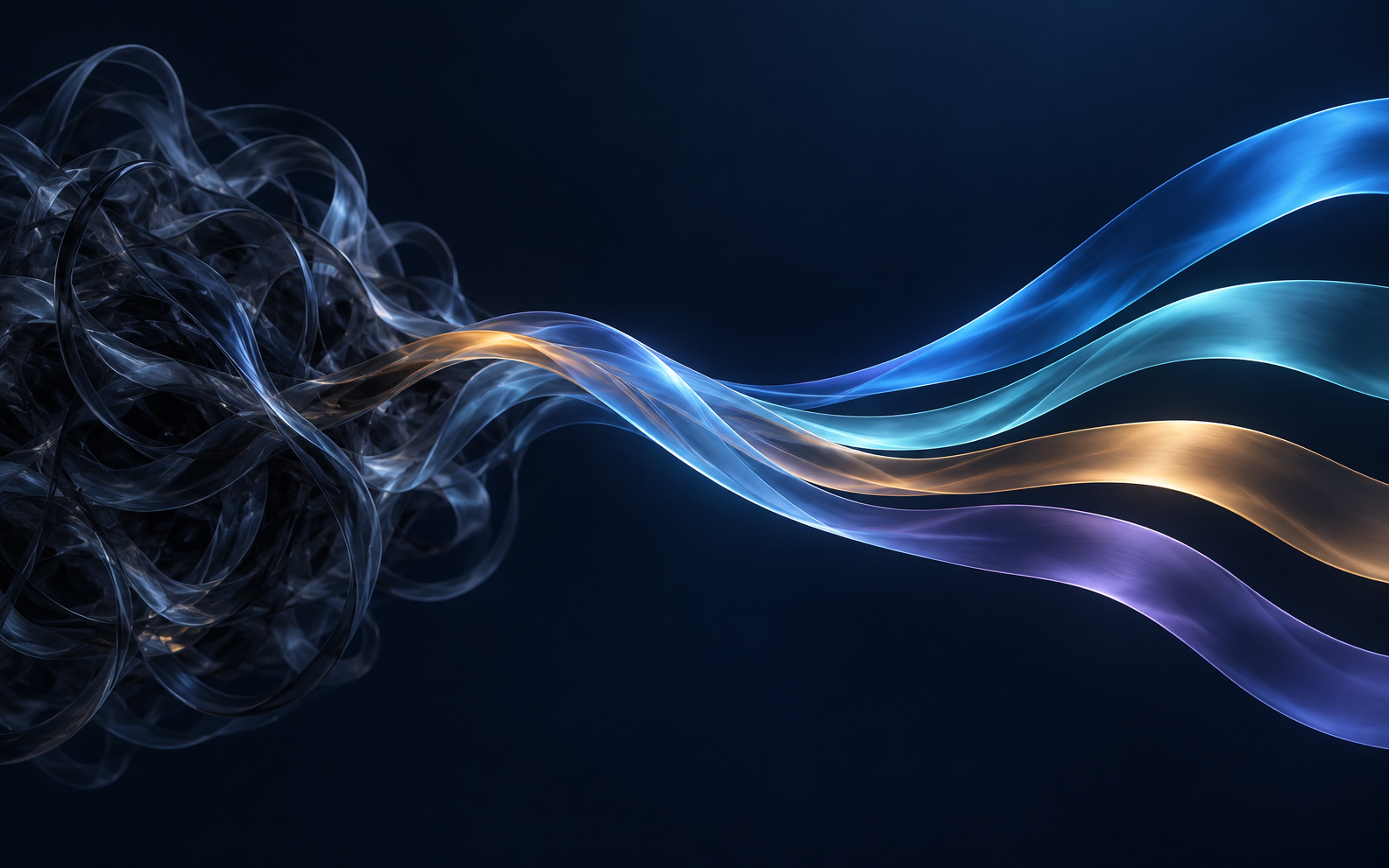 Four luminous streams emerging from a tangled form
